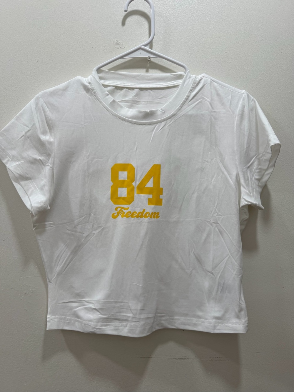 SHEIN White Tee with Yellow '84' Graphic